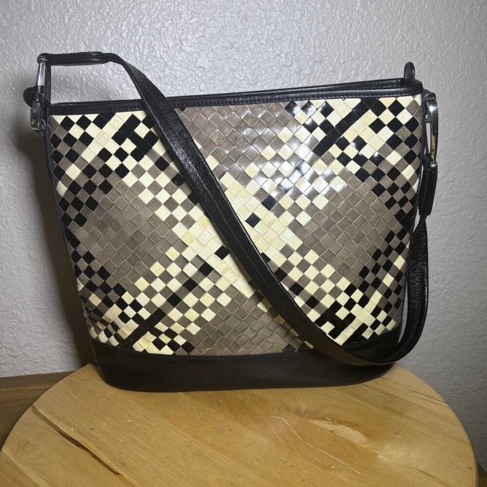 Brighton Woven Black Woven Leather Shoulder Bag